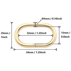 BIKICOCO 1-1/4 Metal Oval Ring Buckle Loops Non Welded for Leather Purse Bags Handbag Straps, Light Gold - Pack of 10