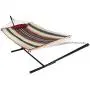 Sunnydaze Cotton Rope Freestanding Hammock with 12 Foot Portable Steel Stand and Spreader Bar, Pad and Pillow Included, Modern Lines