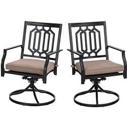 PHI VILLA Outdoor Metal Swivel Chairs Set of 2 Patio Dining Rocker Chair with Cushion Furniture Set for Garden Backyard Bistro, Black