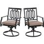 PHI VILLA Outdoor Metal Swivel Chairs Set of 2 Patio Dining Rocker Chair with Cushion Furniture Set for Garden Backyard Bistro, Black