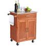 Giantex Wood Kitchen Trolley Cart Rolling Kitchen Island Cart with Stainless Steel Top Storage Cabinet Drawer and Towel Rack