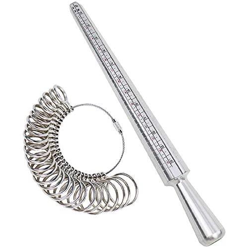 NIUPIKA Ring Sizer Set Measure Ring Size Tool Metal Ring Mandrel US Size 1-13 Jewelry Making Tools Finger Sizers Gauge Kit of 27 Pieces