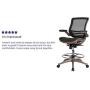 Flash Furniture Mid-Back Transparent Black Mesh Drafting Chair with Melrose Gold Frame and Flip-Up Arms