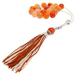 Orange Agate Gemstone, Handmade Greek Worry Beads or Komboloi, Alpaca Metal Parts on a Pure Silk Cord & Tassel.