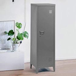 FurnitureR 54.1'' High Standing Metal Locker Storage Cabinet 3-in-1 Shelves Removable with Keys Lockable