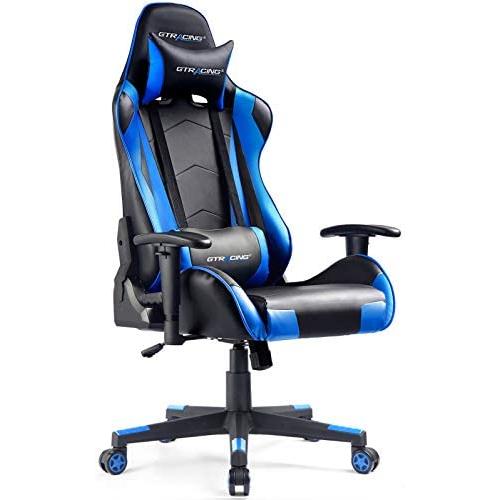 Gtracing Gaming Chair Racing Office Computer Ergonomic Video Game Chair Backrest and Seat Height Adjustable Swivel Recliner with Headrest and Lumbar Pillow Esports Chair (Blue)