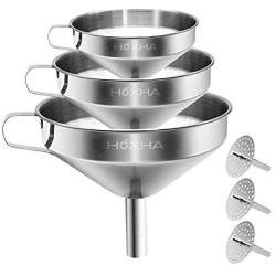 Stainless Steel Kitchen Funnel with Removable Strainer/Filter for Essential/Cooking Oils, Food Grade 3 Set Metal Funnels for Transferring of Liquid, Fluid, Dry Ingredients & Powder, HOXHA (3 Packs)