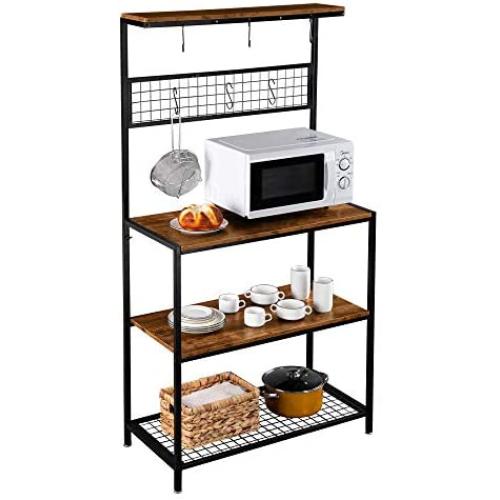 ROVSUN Multiuse 4-Tier Metal Kitchen Bakers Rack , Microwave Storage Rack Oven Stand with Mesh Panel, Storage Organizer Workstation Industrial Style (33.3'' x 15.8'' x 66.93'')