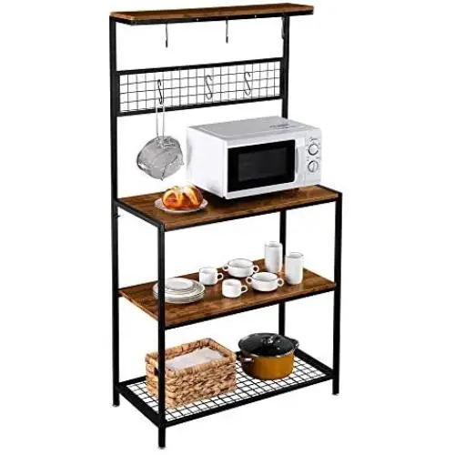 ROVSUN Multiuse 4-Tier Metal Kitchen Bakers Rack , Microwave Storage Rack Oven Stand with Mesh Panel, Storage Organizer Workstation Industrial Style (33.3'' x 15.8'' x 66.93'') ROVSUN Multiuse 4-Tier Metal Kitchen Bakers Rack , Microwave Storage Rack Oven Stand with Mesh Panel, Storage Organizer Workstation Industrial Style (33.3'' x 15.8'' x 66.93'')