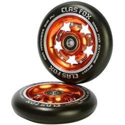 CLAS FOX 5 Stars 110mm One Pair Pro Stunt Scooter Wheels with ABEC-9 Bearings CNC Metal Core (2pcs) (Black PU Orange Core)