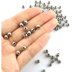 RuiLing 100-Pack 304 Stainless Steel Smooth Round Spacer Beads 2mm Hole,Seamless Loose Beads for Jewelry Making Findings DIY Crafts Accessories 6mm(Silver)