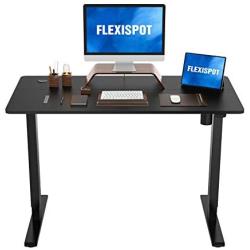 Flexispot Standing Desk Height Adjustable Desk Electric Sit Stand Desk 48 x 24 Inches Home Office Desks with Splice Board (Black Frame + Black Top)