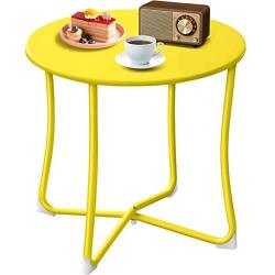 Amagabeli Metal Patio Side Table 18” x 18” Heavy Duty Weather Resistant Anti-Rust Outdoor End Table Small Steel Round Coffee Table Porch Table Snack Table for Balcony Garden Yard Lawn, Yellow