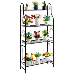 DOEWORKS 4 Tier Metal Plant Stand, Plant Display Rack, Ladder-Shaped Stand Shelf, Pot Holder for Indoor Outdoor Use, Black