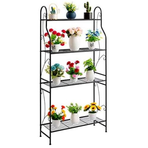 DOEWORKS 4 Tier Metal Plant Stand, Plant Display Rack, Ladder-Shaped Stand Shelf, Pot Holder for Indoor Outdoor Use, Black