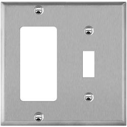 ENERLITES Combination Toggle Light Switch or Decorator Switch Metal Wall Plate, Corrosive Resistant, Size 2-Gang 4.50'' x 4.57'', 771131, 430 Stainless Steel, UL Listed, Silver