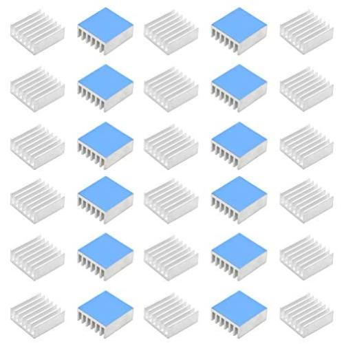 30pcs Aluminum Heatsink 14x14x6mm / 0.55x0.55x0.24 inches with Thermal Conductive Adhesive Tape for Raspberry pi Electronic Chip MOS IC Diode Triode Cooling Heat Dissipation