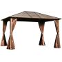 Outsunny 12’ x 10’ Steel Hardtop Canopy Patio Gazebo with Fully Enclosed Zippered Curtains & Comfortable Interior, Brown