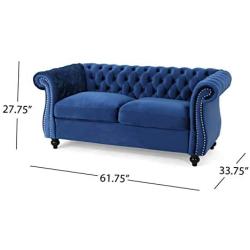 Christopher Knight Home Karen Traditional Chesterfield Loveseat Sofa, Navy Blue and Dark Brown, 61.75 x 33.75 x 27.75,306027