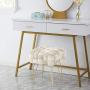 Ornavo Home Mirage Modern Contemporary Square Woven Upholstered Velvet Ottoman with Gold Metal Legs - Cream
