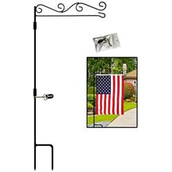 Garden Flag Stand Premium Garden Flag Holder Pole with Anti-Wind Clip Black Metal 38''Hx15.7''W Weather Proof Paint for Outdoor Garden Lawn without Flag