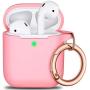 AirPods Case Cover Keychain, Full Protective Silicone AirPods Accessories Skin Cover for Women Girl with Apple AirPods Wireless Charging Case,Front LED Visible-Pink