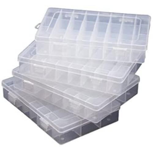 4PCS Clear White Plastic Organizer Box with Dividers 24 Grid Storage Containers Jewelry Storage Box with Dividers for Beads Earrings Necklaces Rings Metal Parts Accessories Screws Button Storage