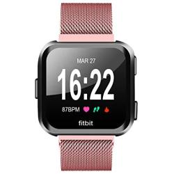 MEFEO Compatible with Fitbit Versa Bands, Stainless Steel Metal Band Mesh Bracelet with Strong Magnet Lock Wristbands Replacement for Fitbit Versa/Versa 2/Versa Lite/SE (Rose Gold, Large)