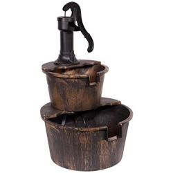 Alpine Corporation TIZ194BZ Alpine 2-Tier Rustic Pump Barrel Waterfall for Garden, Patio, Deck, Porch-Yard Art Decor Outdoor Water Fountain, Gray