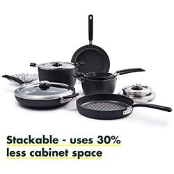 GreenPan Levels Stackable Hard Anodized Ceramic Nonstick, Cookware Pots and Pans Set, 11 Piece, Black