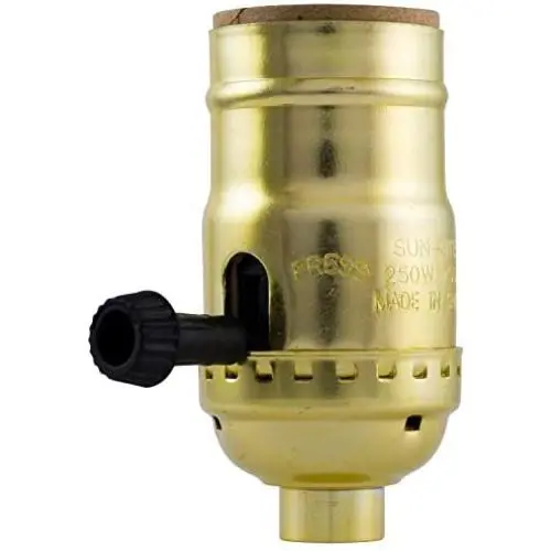 GE 3-Way Lamp Socket, Medium Base, Turn for Low-Medium-High Light Settings, For Floor and Table Lamps, DIY Project, UL Listed, Brushed Gold, 54372