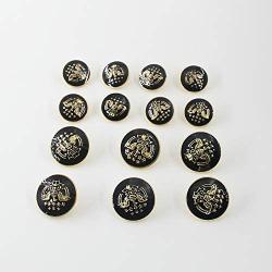 Leekayer 14 Pieces Gold Edge Black backgrand Vintage Antique Metal Blazer Button Set -Eagle with Star Pattern Buttons for Blazer, Suits, Sport Coat,18mm 23mm