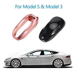 AziPro Tesla Key Fob Cover Case, Alumium Hard Keyless Remote Flip Key Protection Case Shell Cover Key Chain for Men Women (Model S & Model 3, Rose Gold)