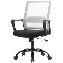 Office Chair Ergonomic Desk Task Chair Mesh Computer Chair Mid-Back Mesh Home Office Swivel Chair Modern Executive Chair with Wheels Armrests Lumbar Support (White)