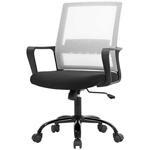 Office Chair Ergonomic Desk Task Chair Mesh Computer Chair Mid-Back Mesh Home Office Swivel Chair Modern Executive Chair with Wheels Armrests Lumbar Support (White)