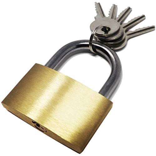 Keyed Padlock - Large 2'' Lock with 5 Matching Keys - Shackle Lock for Luggage, Suitcase, Door, Cabinet, Gate, Chests, Lockers - Strong Weatherproof Lock Set Made from Hardened Steel and Solid Brass