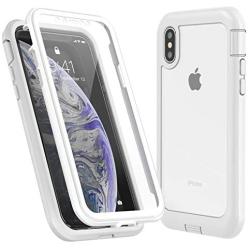 Eonfine for iPhone X Case,for iPhone Xs Case, Built-in Screen Protector Full Body Heavy Duty Shockproof Rugged Cover Skin for iPhone X/Xs 5.8inch (White/Clear)