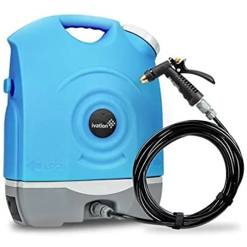 Ivation Multipurpose Portable Spray Washer w/Water Tank – Built in Rechargeable 2200 mAh Lithium Battery and 12v Car Plug - Metal Trigger Guns, Shower & Brush Heads and Flexible Hose