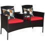 Tangkula Outdoor Rattan Loveseat, Patio Conversation Set with Cushions & Table, Modern Patio Furniture Set Wicker Sofa Set with Built-in Coffee Table, Rattan Sofas for Garden Lawn Backyard