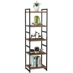 Homfa 5-Tier Corner Shelf, Free Standing Ladder Shaped Plant Flower Stand Rack Bathroom Storage Tower Industrial Style Utility Organizer Wood Look Accent Metal Frame Modern Furniture Home Office