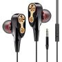 Moxil Double Unit Drive Original 3.5MM Metal in-Ear Wired Earphones HiFi Stereo Bass Earbuds Headphones with Microphone for Phone Computer Headset