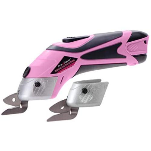 Pink Power Electric Fabric Scissors Box Cutter for Crafts, Sewing, Cardboard, Scrapbooking - Cordless Shears Cutting Tool