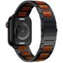 LDFAS Compatible for Apple Watch Band 44mm 42mm, Natural Wood Red Sandalwood Stainless Steel Metal Strap for iWatch Bands Compatible for Apple Watch SE, Apple Watch Series 6/5/4/3, Black
