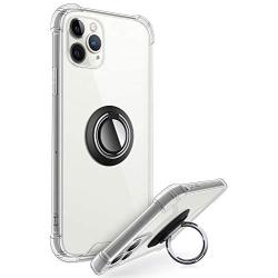 ANSIWEE Designed for iPhone 12 Pro 6.1 Inch Case, Metal Ring Stand Work with Magnetic Car Phone Mount Case Drop Protection Colorful Bumper and Clear Hard Back Cases for iPhone 12 5G (Crystal Clear)