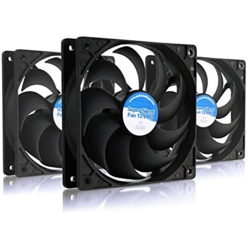 AAB Cooling Super Silent Fan 12 Pro - Silent and Efficient 120mm Fan with 4 Anti-Vibration Pads, Quiet Fan, Silent Fan, CPU Cooler, 12V - Value Pack 3 Pieces