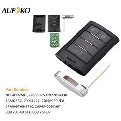 Aupoko Keyless Entry Remote Control NBG009768T, 5 Button 315MHz Uncut Insert Blade Car Smart Key Fob, Replace# 22865375, PN22856930, Fits for for Cadillac SRX ATS ELR XTS 2013-2014