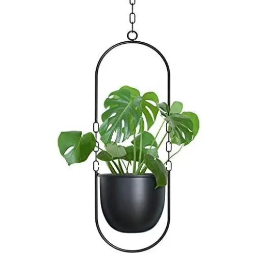 ANZOME Hanging Planter-Metal Plant Hanger, Simple Modern Planter, Hanging Planters for Indoor Plants, Home Decoration Hanging Flower Pot（Black)
