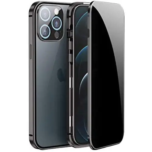 Jonwelsy Anti Peeping Case for iPhone 12 Pro (6.1 Inch), Double-Sided Anti Spy Tempered Glass Privacy, 360 Degree Protection Cover, Magnetic Adsorption Metal Bumper for iPhone 12 Pro (Black)