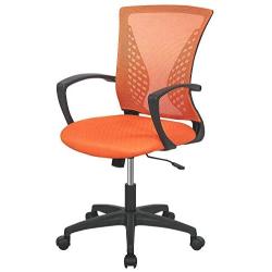 Home Office Chair Mid Back PC Swivel Lumbar Support Adjustable Desk Task Computer Ergonomic Comfortable Mesh Chair with Armrest (Orange)