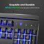 PICTEK Metal Gaming Keyboard, LED Wired Rainbow Keyboard, USB Backlit Membrane Keyboard with Wrist Rest, 19 Anti-ghosting Keys, 12 Multimedia Shortcuts, Spill-Resistant for Windows PC Gamer-Black
